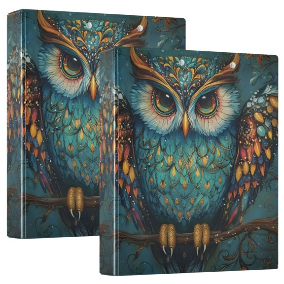 joogoo Bohemia Owl Hardcover 3 Ring Binder 1.5" Round Rings Interior Pockets Binders Organizer 2 Pack