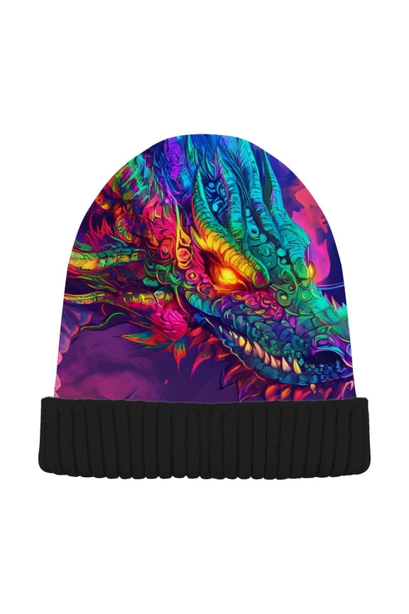 Boho Cool Dragon Beanie Hats Cuffed Winter Warm Knit Thick Beanies