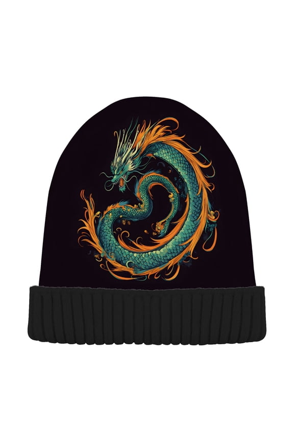 Boho Dragon Beanie Hats Men Women Cuffed Skull Cap Winter Warm Knit Thick Beanies
