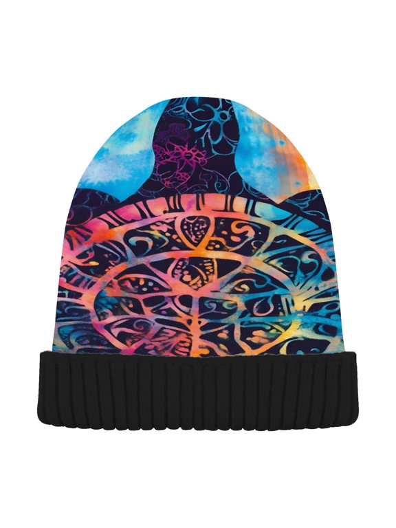 Boho Silhouette Turtle Beanie Hats Cuffed Winter Warm Knit Thick Beanies