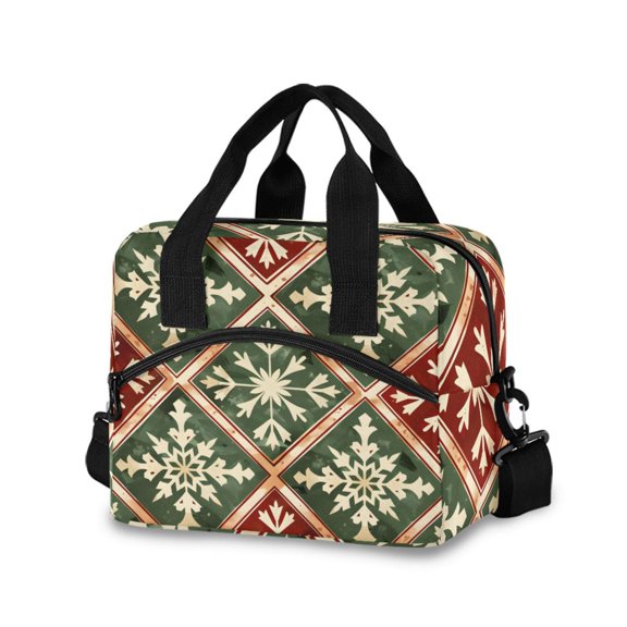 joogoo Boho Vintage Snowflake Insulated Lunch Bags Reusable Cooler Box with Shoulder Strap