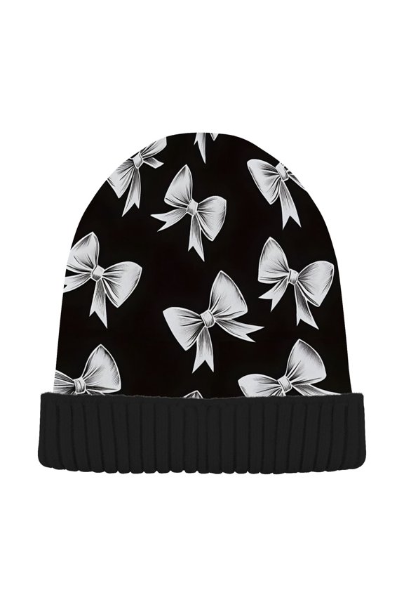 Bow Beanie Hats Cuffed Winter Warm Knit Thick Beanies