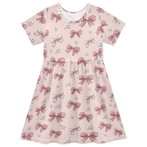 joogoo Bow Flowers Girls' Short Sleeve Dress Kids Dresses 5-6T