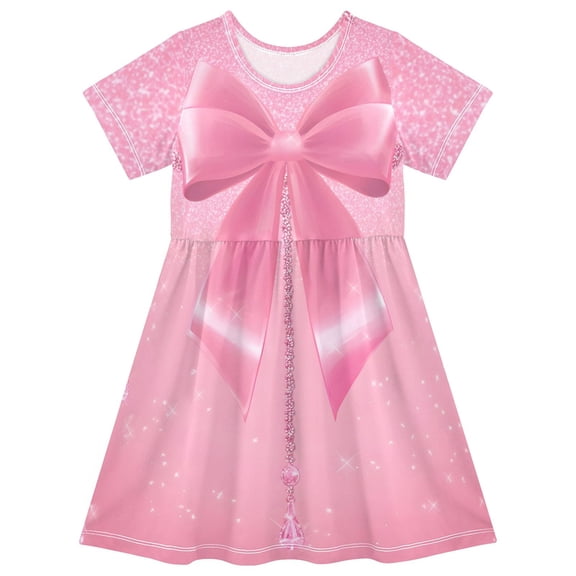 joogoo Bow Glitter Girls' Short Sleeve Dress Kids Dresses 5-6T