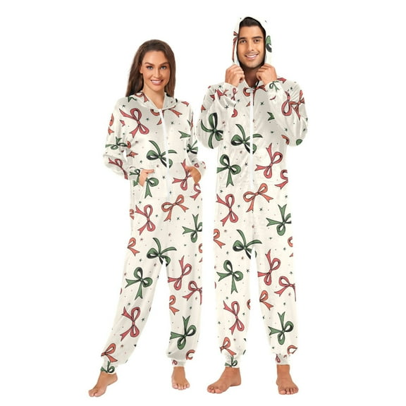 joogoo Bow Green Red Unisex Adults Onesies Pajamas Jumpsuits L