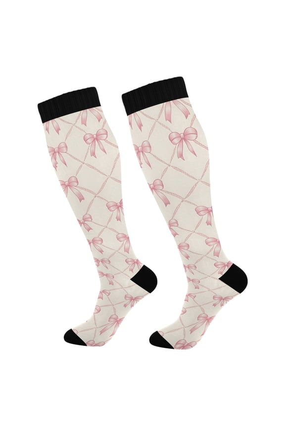 Bows Checkered Socks Women Men Knee High Sock