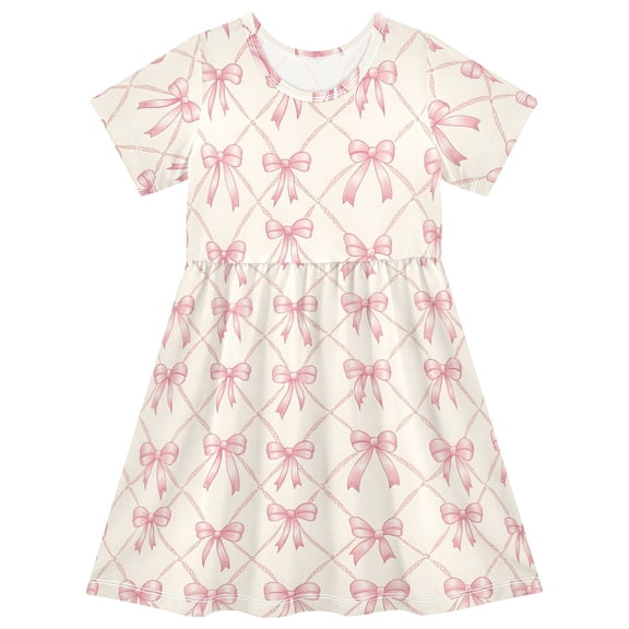 joogoo Bows Checkered Girls' Short Sleeve Dress Kids Dresses 5-6T