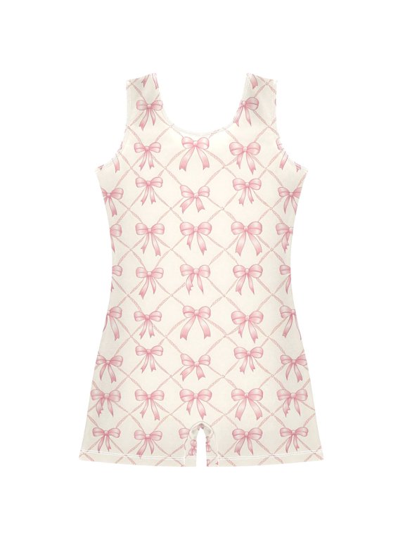 Bows Checkered Pattern Girls Leotards Gymnastics Tumbling Outfit Biketard Unitard 5-6Years