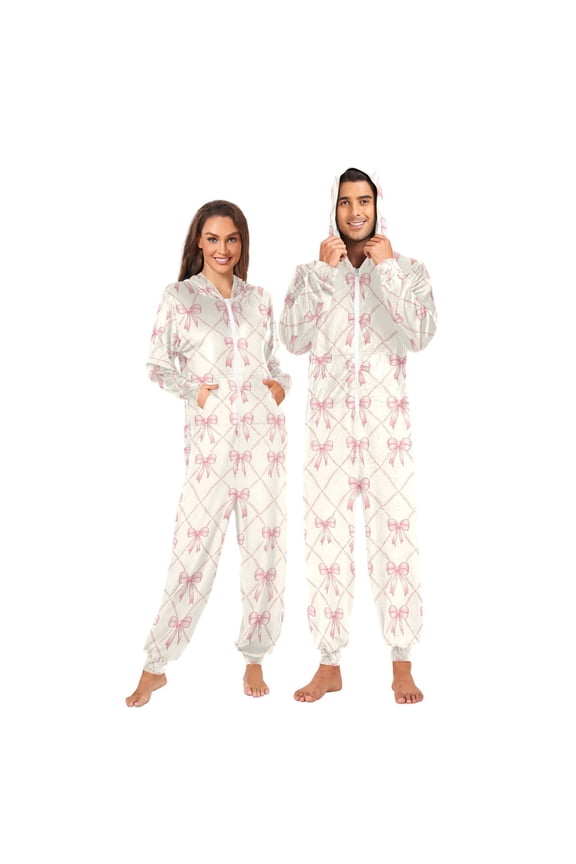 Bows Checkered Unisex Adults Onesies Pajamas Jumpsuits L