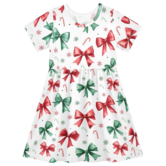 joogoo Bows Christmas Girls' Short Sleeve Dress Kids Dresses 5-6T