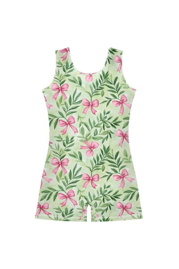 Bows Leaves Pattern Girls Leotards Gymnastics Tumbling Outfit Biketard Unitard 2-3Years