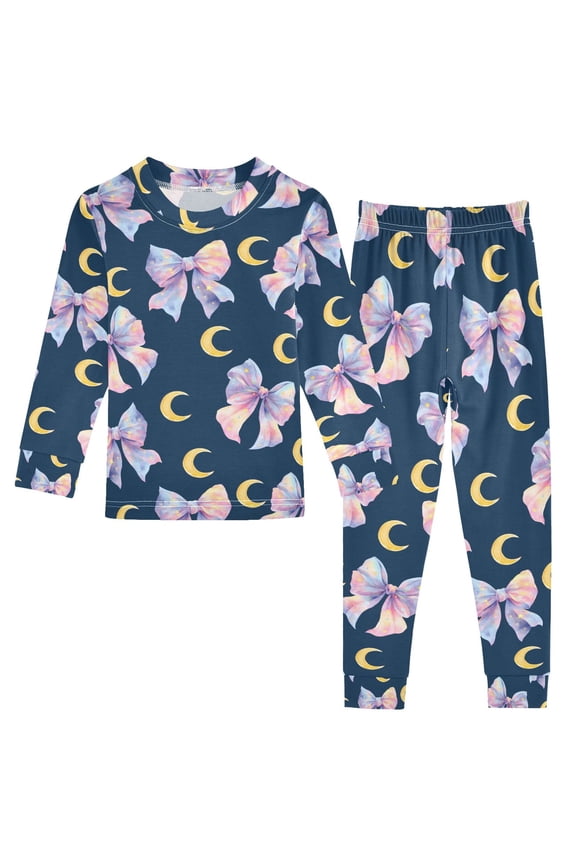 Bows Moons 2 Piece Long Sleeve Tee and Pants Cotton Pajama Set 4T