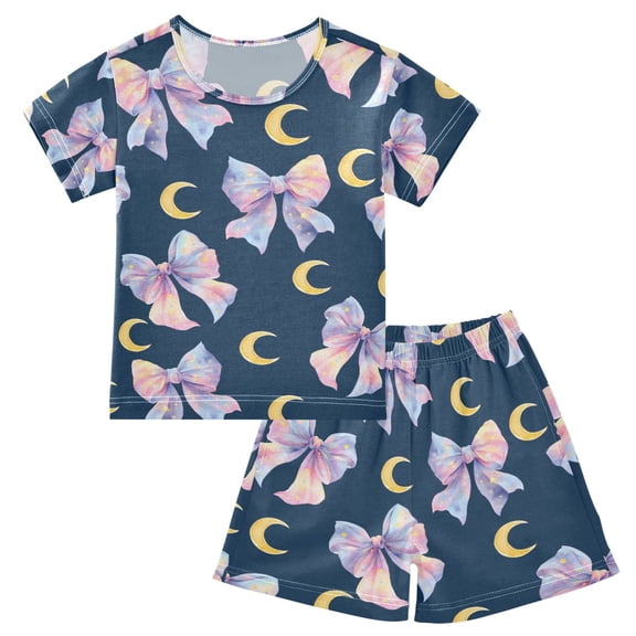joogoo Bows Moons Pajama Sets Short Sleeve Cotton 2-Piece Sleepwear 10Y