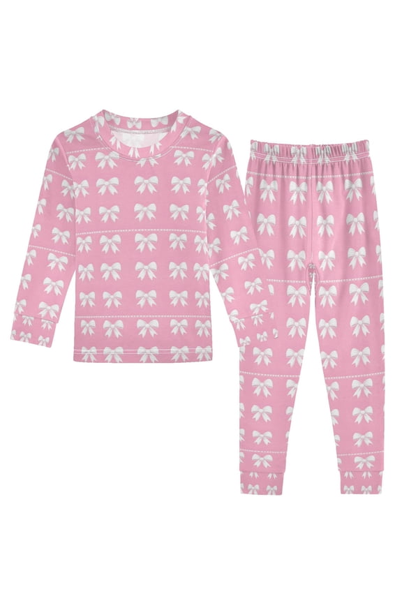 Bows-a2 2 Piece Long Sleeve Tee and Pants Cotton Pajama Set 4T