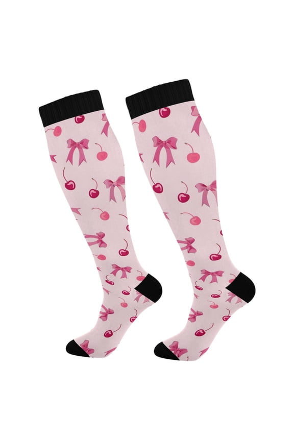 Bows and Cherry Socks Women Men Knee High Sock