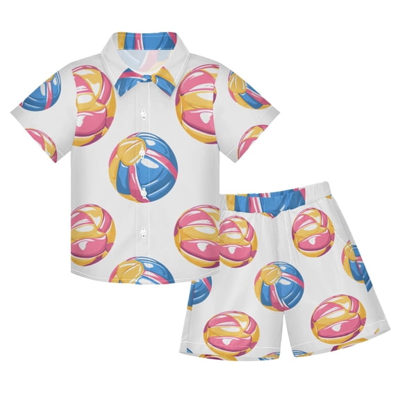 joogoo Boy Shorts Set Colorful Beach Balls 2 Piece Short Sleeve Button Down Hawaiian Shirt Shorts 9-10Y