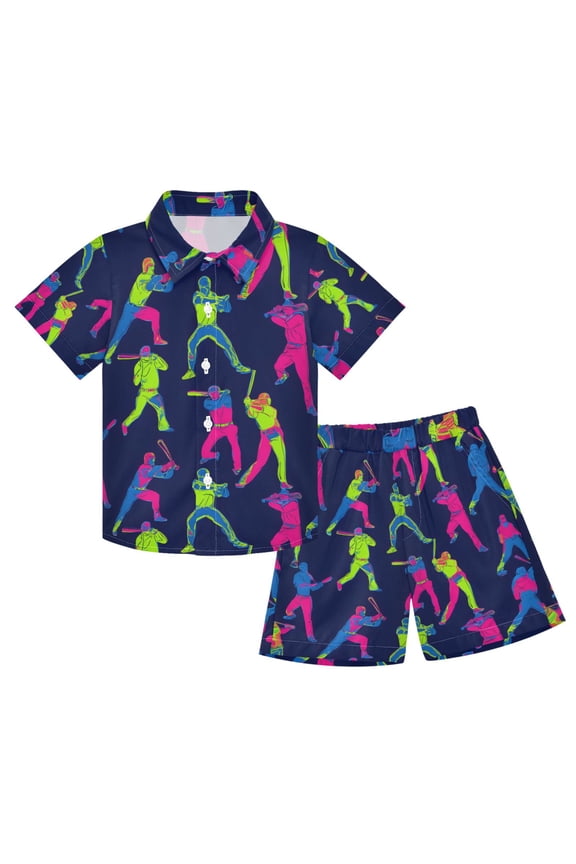 Boy Shorts Set Cool Baseball Players 2 Piece Short Sleeve Button Down Hawaiian Shirt Shorts 4T