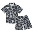 thumbnail image 1 of joogoo Boy Shorts Set Grey Leopard Print 2 Piece Short Sleeve Button Down Hawaiian Shirt Shorts 7-8Y, 1 of 8