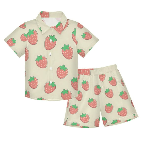 joogoo Boy Shorts Set Strawberry Cute 2 Piece Short Sleeve Button Down Hawaiian Shirt Shorts 9-10Y