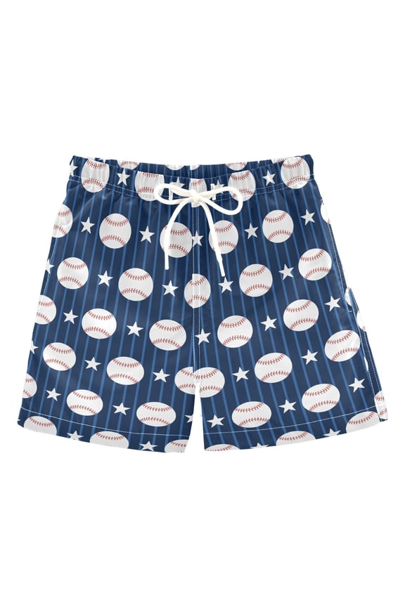 Boy Swim Trunks Baseball Stars Stripe Bathing Beach Board Shorts 3T