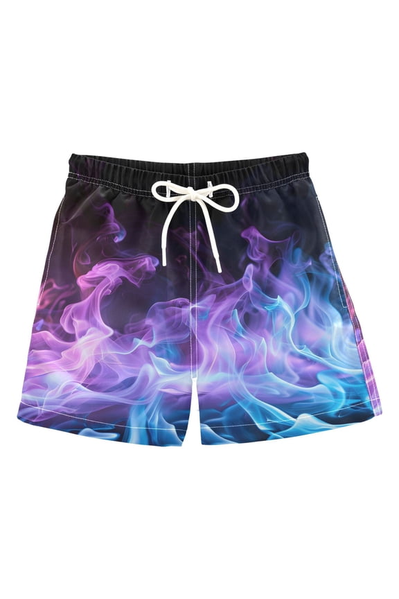 Boy Swim Trunks Blue Purple Flame Bathing Beach Board Shorts Small