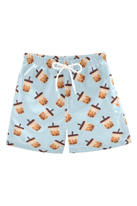 Boy Swim Trunks Boba Bubble Tea Blue Bathing Beach Board Shorts 2T