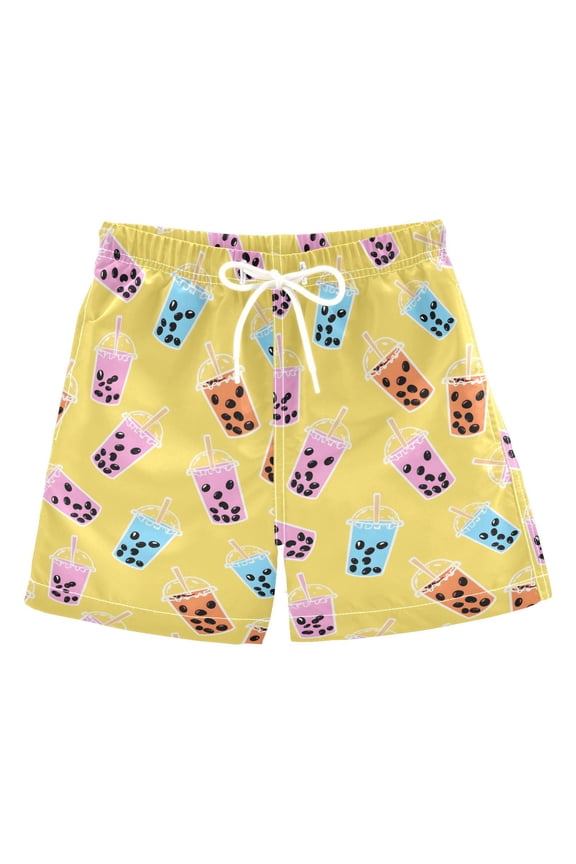 Boy Swim Trunks Boba Bubble Tea Yellow Bathing Beach Board Shorts 2T