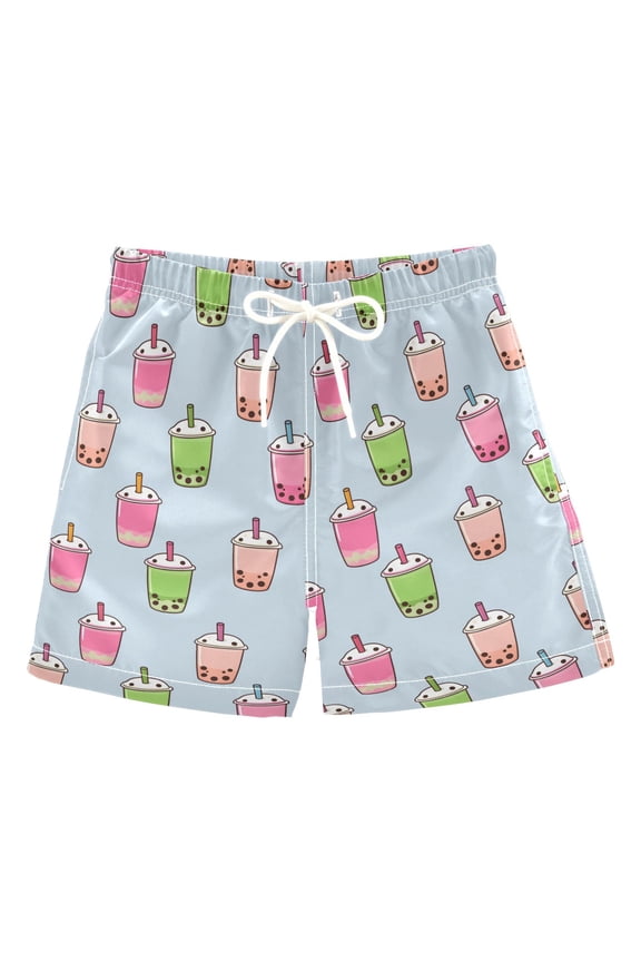 Boy Swim Trunks Boba Bubble Tea on Blue Bathing Beach Board Shorts 5T