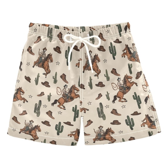 joogoo Boy Swim Trunks Cactus Cowboys Bathing Beach Board Shorts L