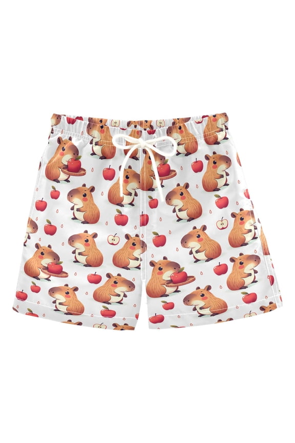 Boy Swim Trunks Capybara Red Apples Bathing Beach Board Shorts 5T