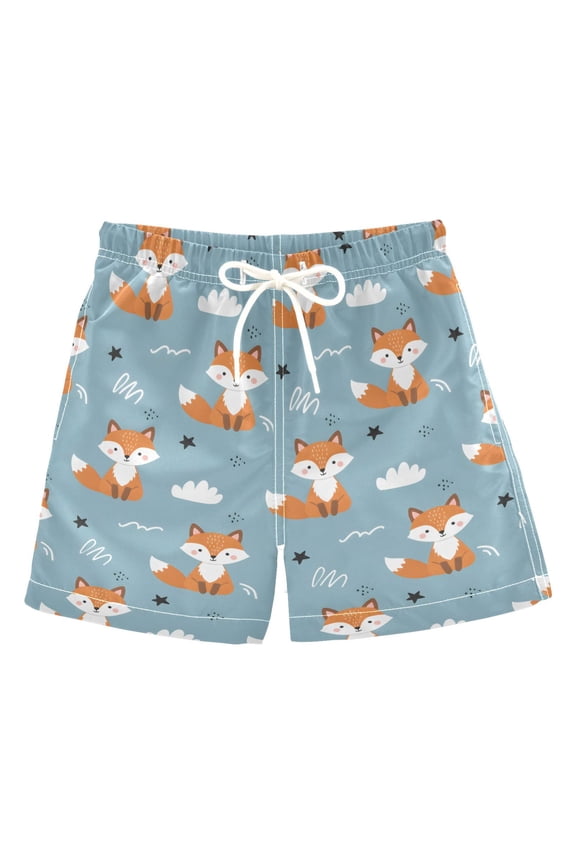 Boy Swim Trunks Cartoon Fox Bathing Beach Board Shorts M