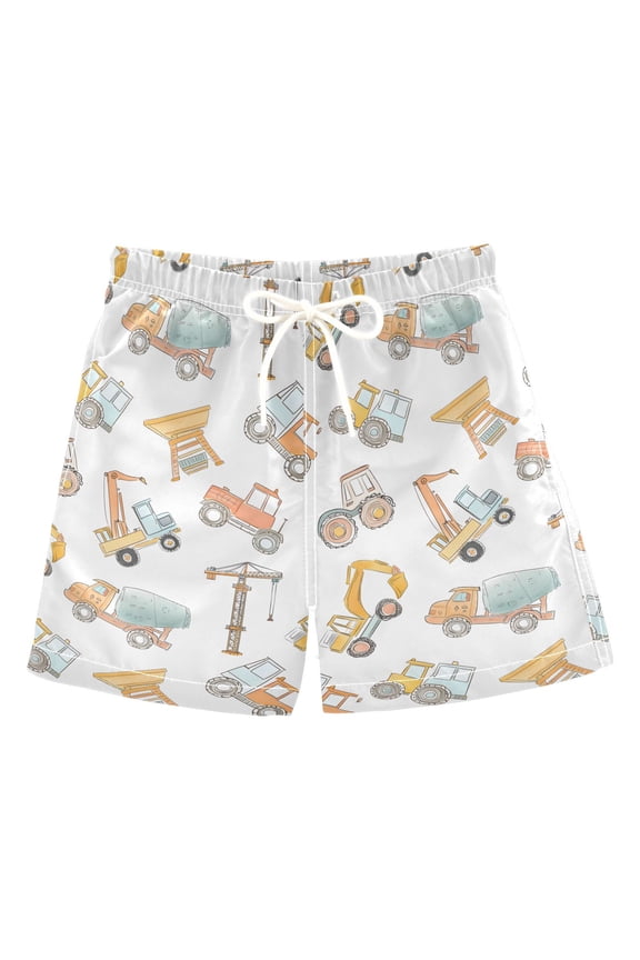 Boy Swim Trunks Construction Crane and Backhoe Bathing Beach Board Shorts 5T