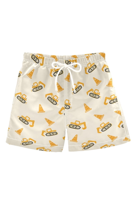 Boy Swim Trunks Construction Vehicles Excavator Bathing Beach Board Shorts 2T