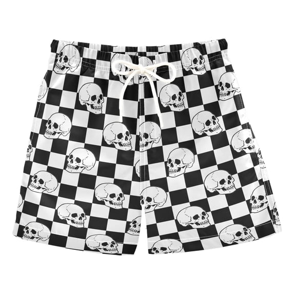 joogoo Boy Swim Trunks Cool Skulls on Checkered Bathing Beach Board Shorts XS