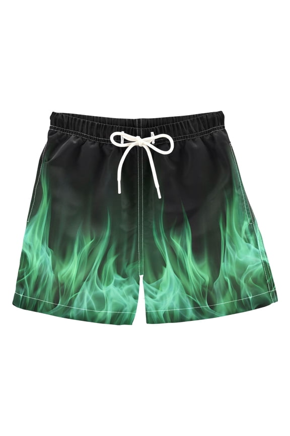 Boy Swim Trunks Green Flames Bathing Beach Board Shorts 2T