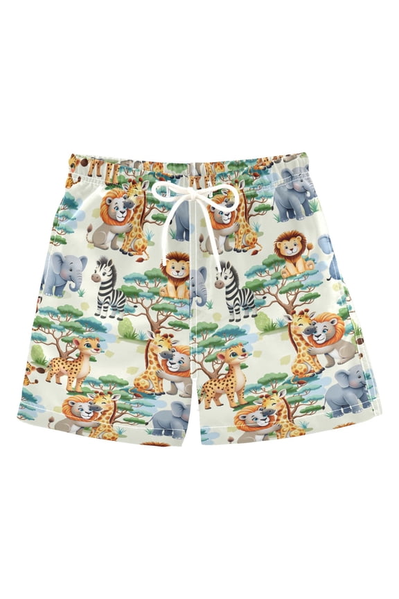 Boy Swim Trunks Jungle Animals Lions Elephants Bathing Beach Board Shorts 2T