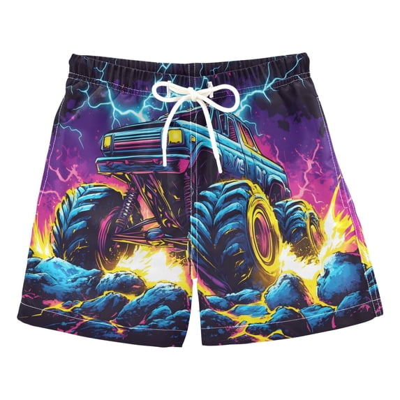 joogoo Boy Swim Trunks Monster Truck Lightning Bathing Beach Board Shorts X-Small