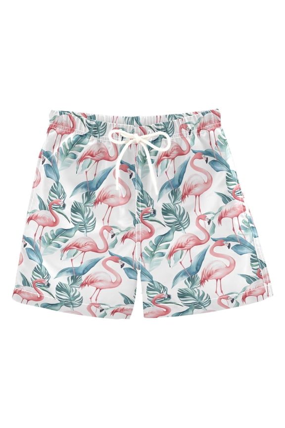 Boy Swim Trunks Watercolor Tropical Flamingo Bathing Beach Board Shorts 3T