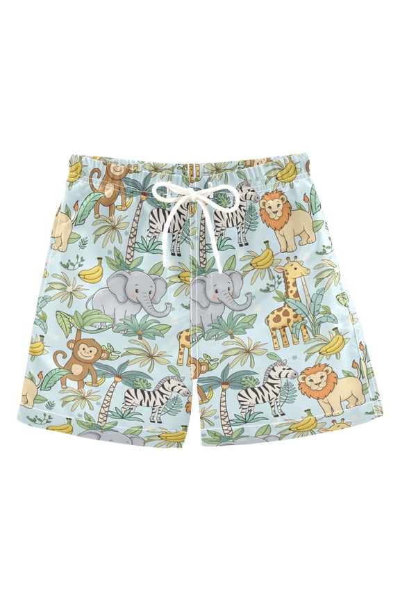 Boy Swim Trunks Zoo Elephant Monkey Giraffe Bathing Beach Board Shorts 5T
