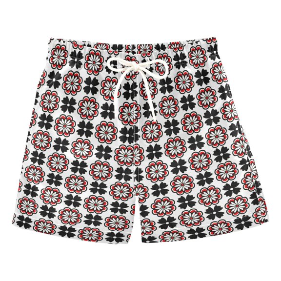 joogoo Boys Swim Trunks Abstract Daisy Flower with Red Beach Board Shorts Drawstring Swimsuit 3T