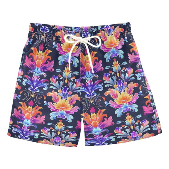 joogoo Boys Swim Trunks Abstract Flowers Beach Board Shorts Drawstring Swimsuit XS