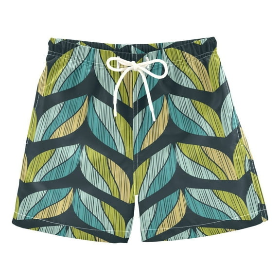joogoo Boys Swim Trunks Abstract Leaves Beach Board Shorts Drawstring Swimsuit 5T
