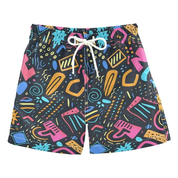 joogoo Boys Swim Trunks Abstract Modern Doodles Beach Board Shorts Drawstring Swimsuit 3T
