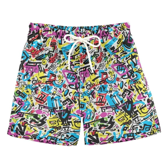 joogoo Boys Swim Trunks Abstract Pattern Beach Board Shorts Drawstring Swimsuit 3T