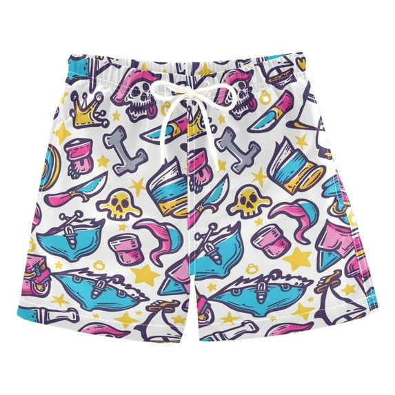 joogoo Boys Swim Trunks Art Skull Beach Board Shorts Drawstring Swimsuit XS