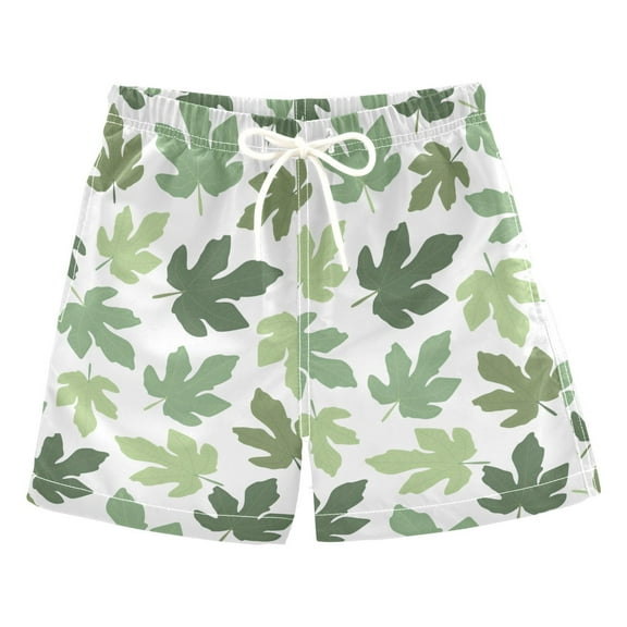 joogoo Boys Swim Trunks Autumn Green Leaves Beach Board Shorts Drawstring Swimsuit 4T