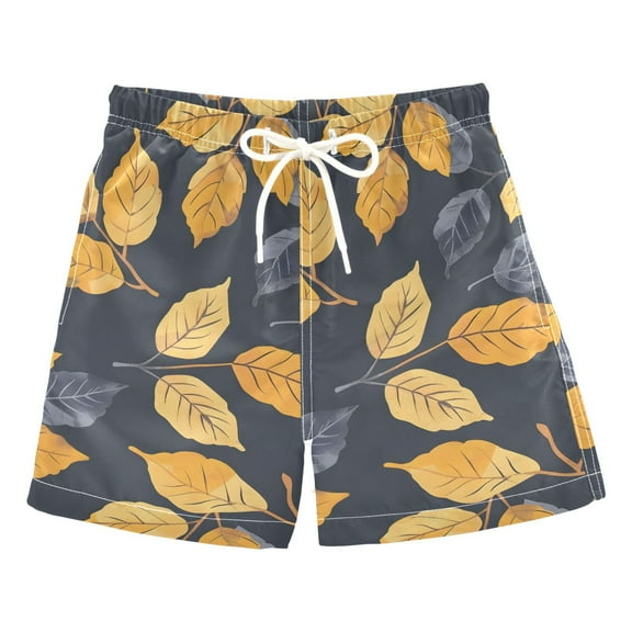 joogoo Boys Swim Trunks Autumn Leaves Beach Board Shorts Drawstring Swimsuit 2T