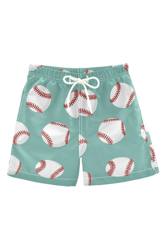 Boys Swim Trunks Baseball on Blue Beach Board Shorts Drawstring Swimsuit 3T