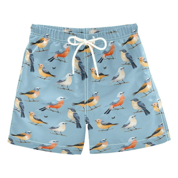 joogoo Boys Swim Trunks Birds on Blue Beach Board Shorts Drawstring Swimsuit 3T