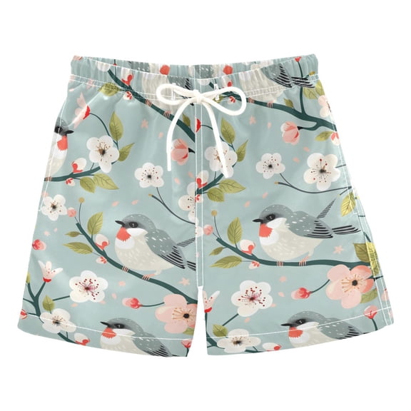 joogoo Boys Swim Trunks Birds on Branch with Flowers Beach Board Shorts Drawstring Swimsuit 2T